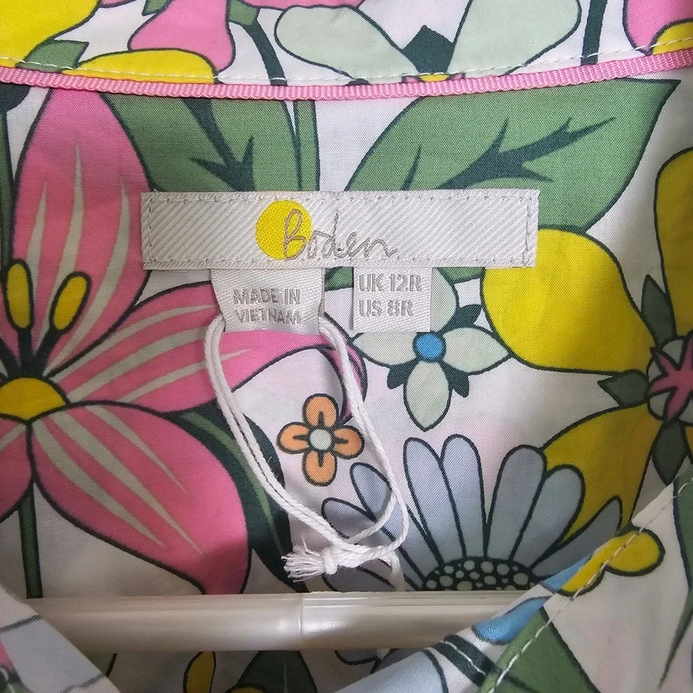 Boden Womens Floral Button Down Shirt Pink Colorful Spring Cotton 8R Bold Retro - Picture 2 of 6